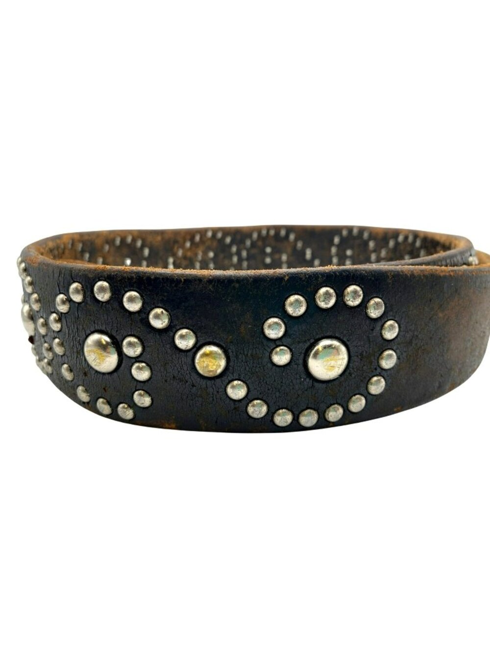 Vintage Western Belt Studded Studs Mens Black Leather Texas Marked! 38-33"